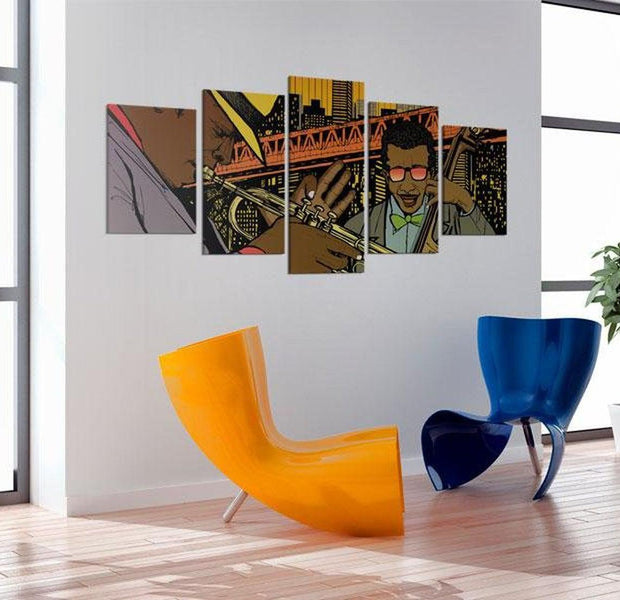 Stretched Canvas Still Life Art - Jazz In Comic