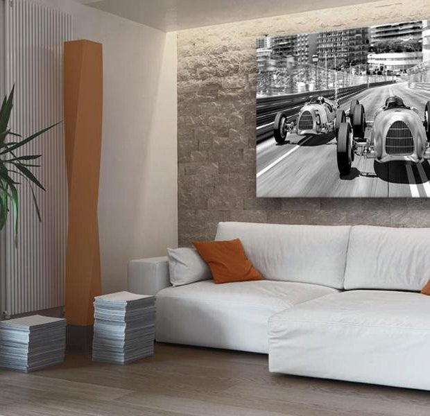 Stretched Canvas Still Life Art - Old Cars Racing