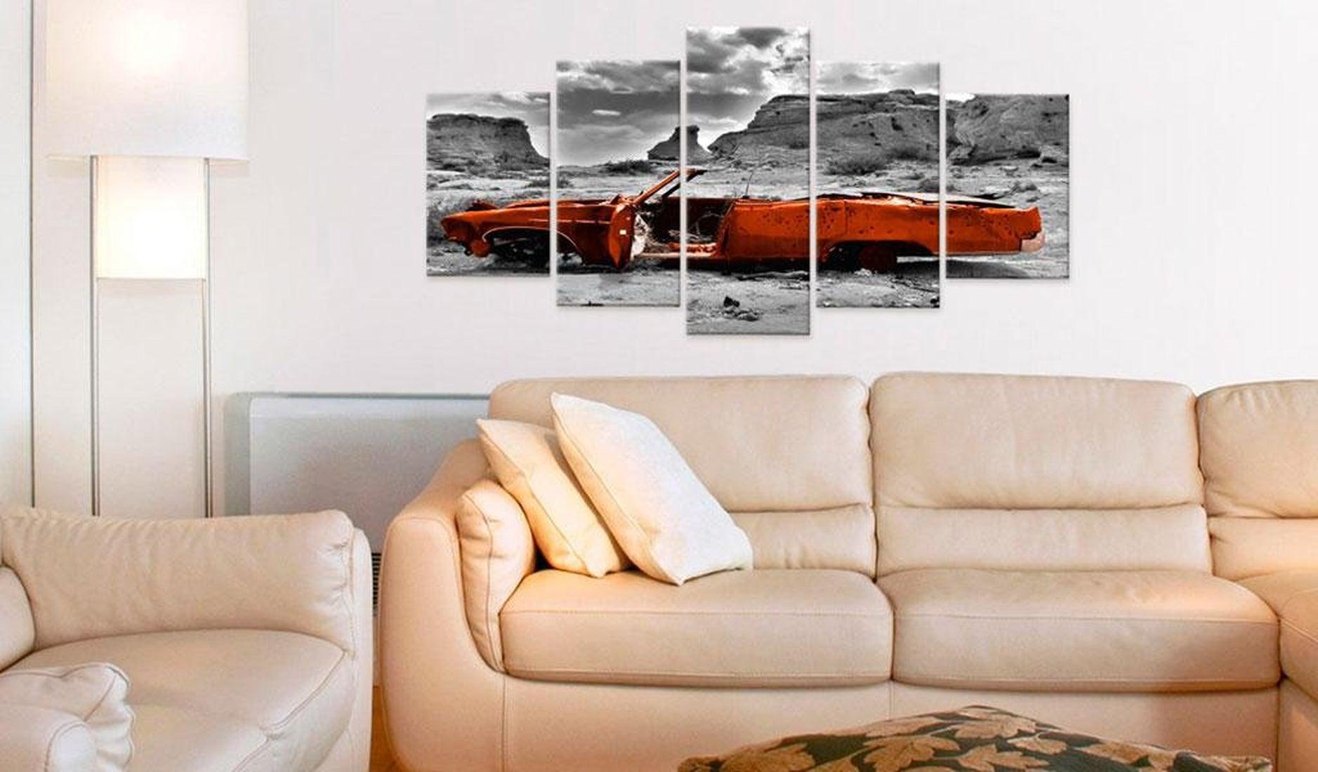 Stretched Canvas Still Life Art - Orange Car