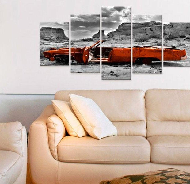 Stretched Canvas Still Life Art - Orange Car