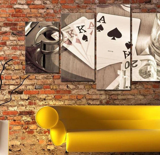 Stretched Canvas Still Life Art - Poker Night - Sepia