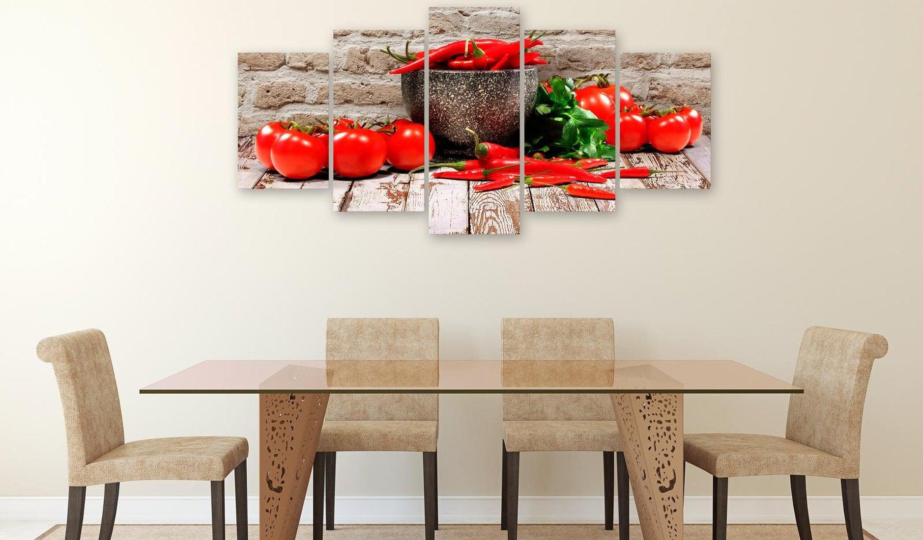 Stretched Canvas Still Life Art - Red Vegetables Brick Wide