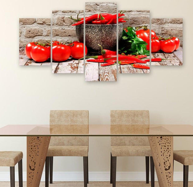 Stretched Canvas Still Life Art - Red Vegetables Brick Wide