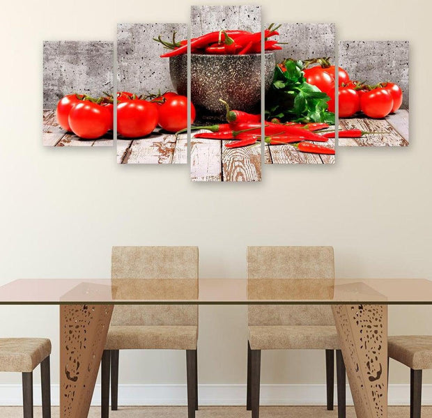 Stretched Canvas Still Life Art - Red Vegetables Concrete Wide
