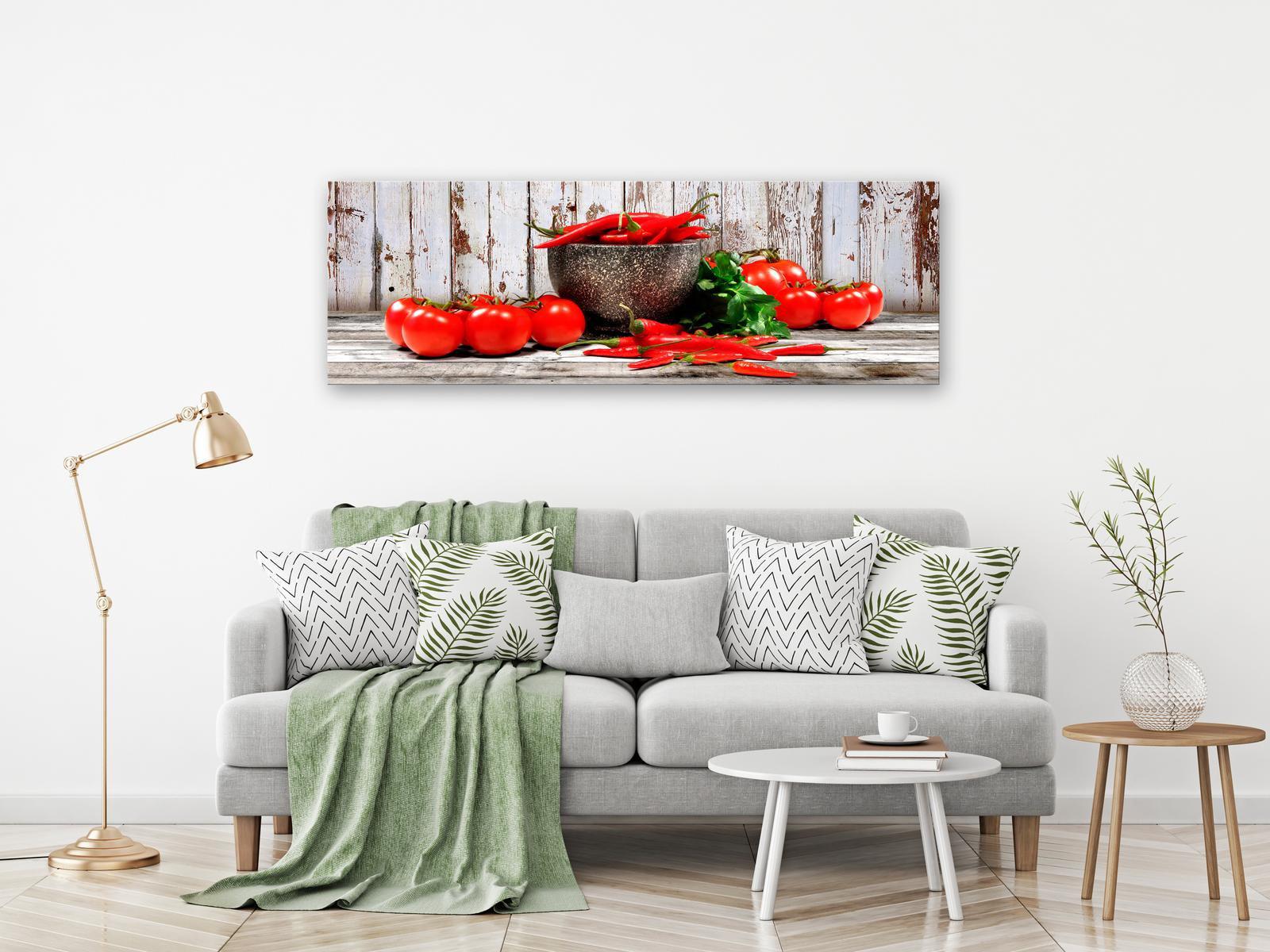 Stretched Canvas Still Life Art - Red Vegetables Wood Narrow