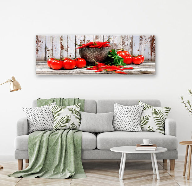 Stretched Canvas Still Life Art - Red Vegetables Wood Narrow