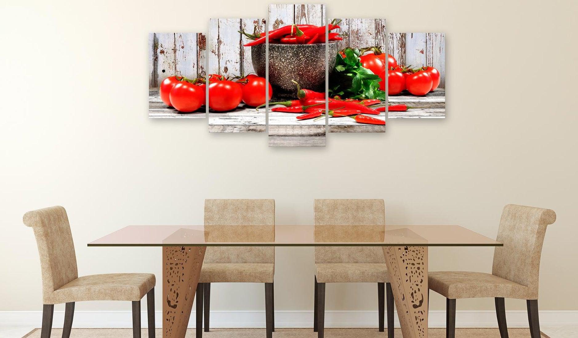 Stretched Canvas Still Life Art - Red Vegetables Wood Wide