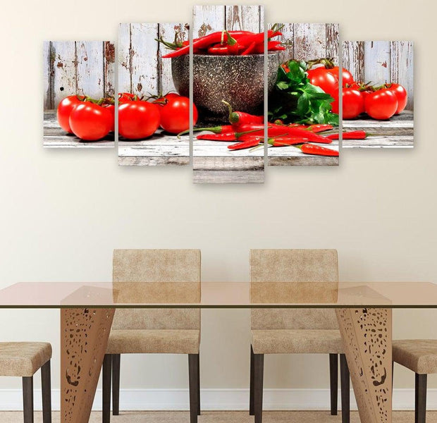 Stretched Canvas Still Life Art - Red Vegetables Wood Wide