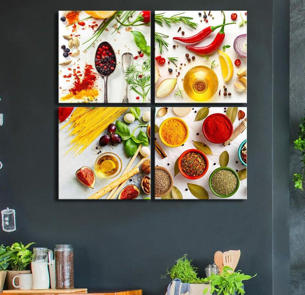 Stretched Canvas Still Life Art - Spices Of The World (4 Parts)