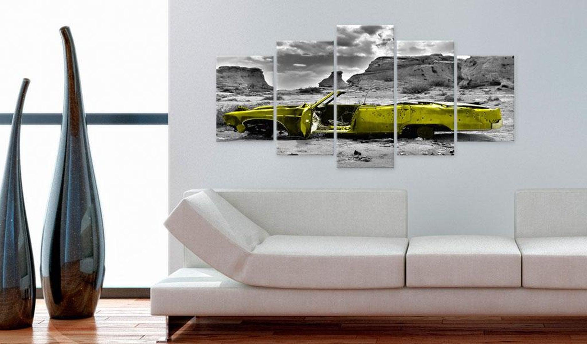 Stretched Canvas Still Life Art - Yellow Car