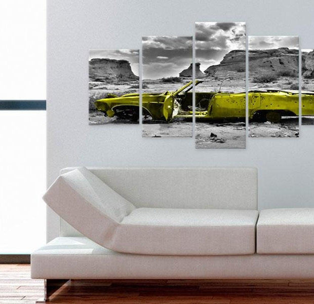 Stretched Canvas Still Life Art - Yellow Car