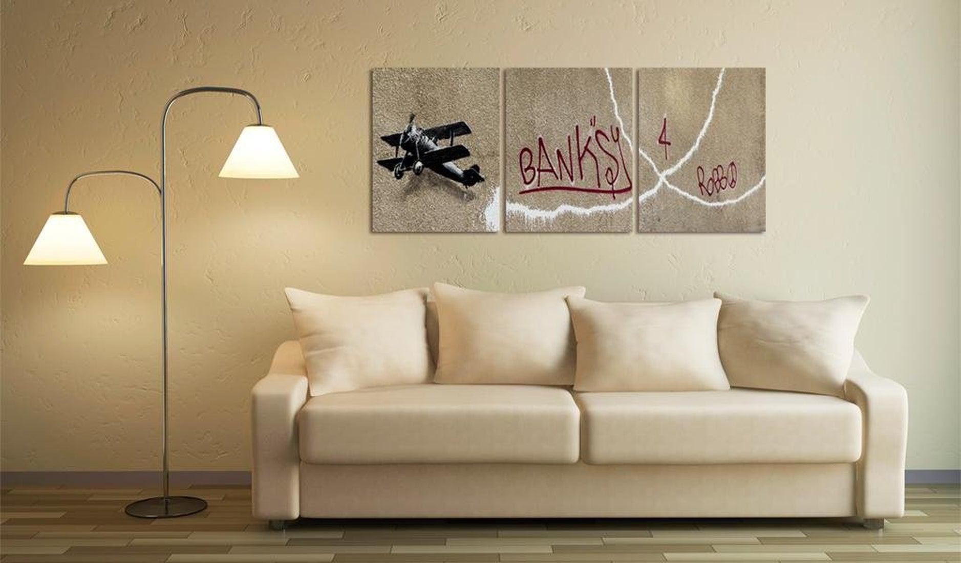 Stretched Canvas Street Art - Banksy: Airplane 3 Piece