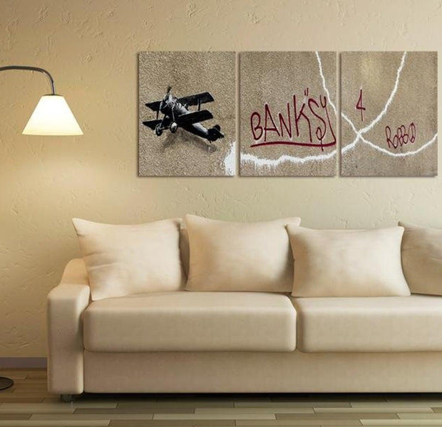 Stretched Canvas Street Art - Banksy: Airplane 3 Piece