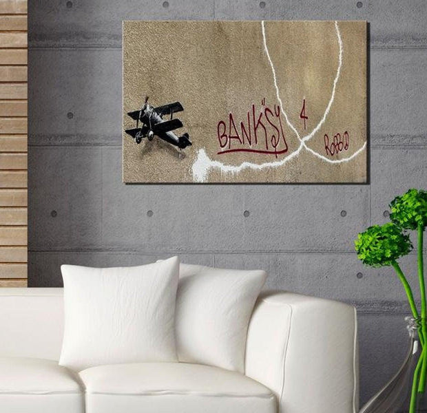 Stretched Canvas Street Art - Banksy: Airplane
