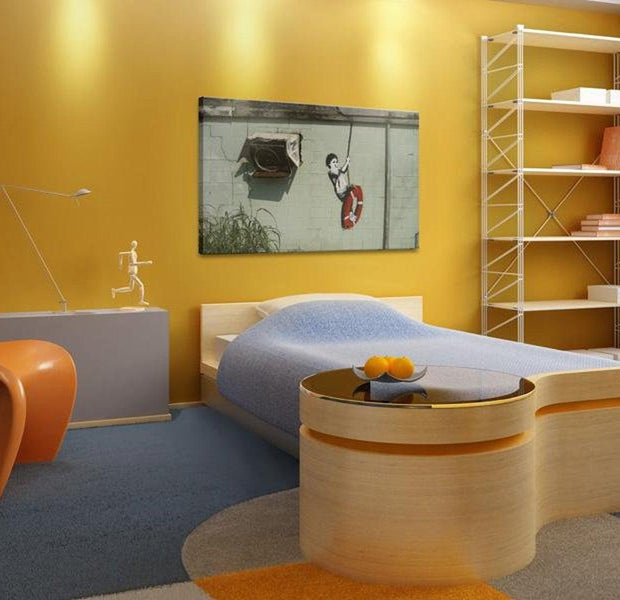 Stretched Canvas Street Art - Banksy: Boy On A Swing