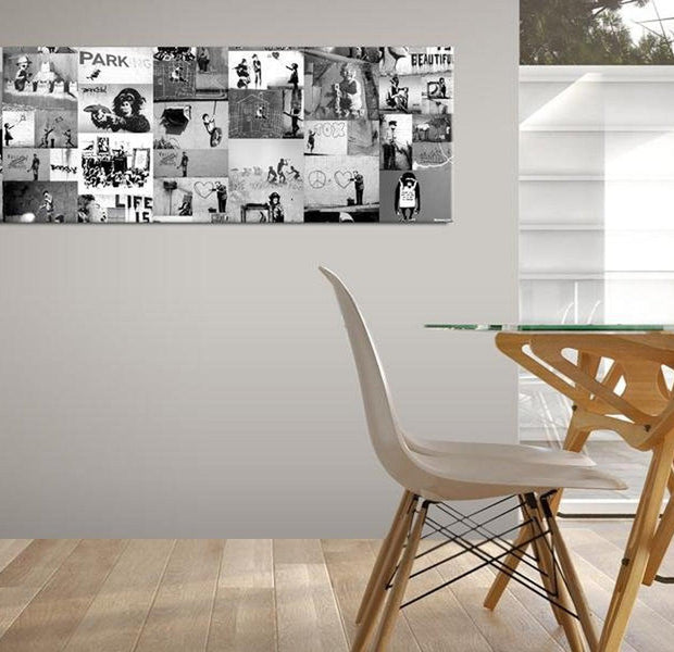 Stretched Canvas Street Art - Banksy Collage Black & White