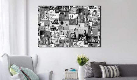 Stretched Canvas Street Art - Banksy Collage Black & White Wide