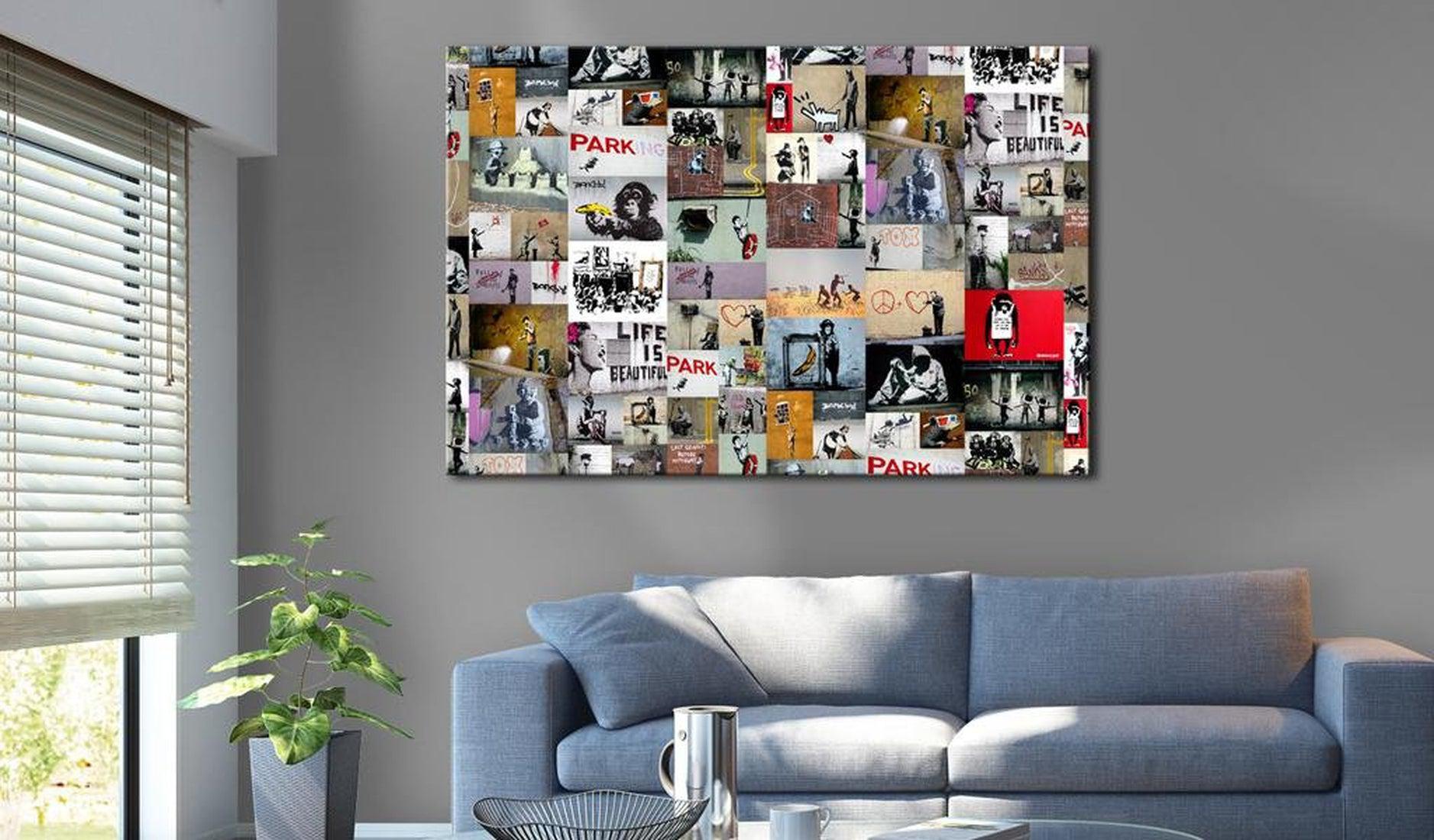 Stretched Canvas Street Art - Banksy Collage Multi