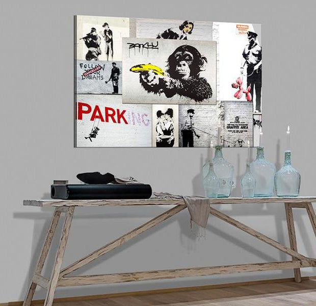 Stretched Canvas Street Art - Banksy: Collage Police