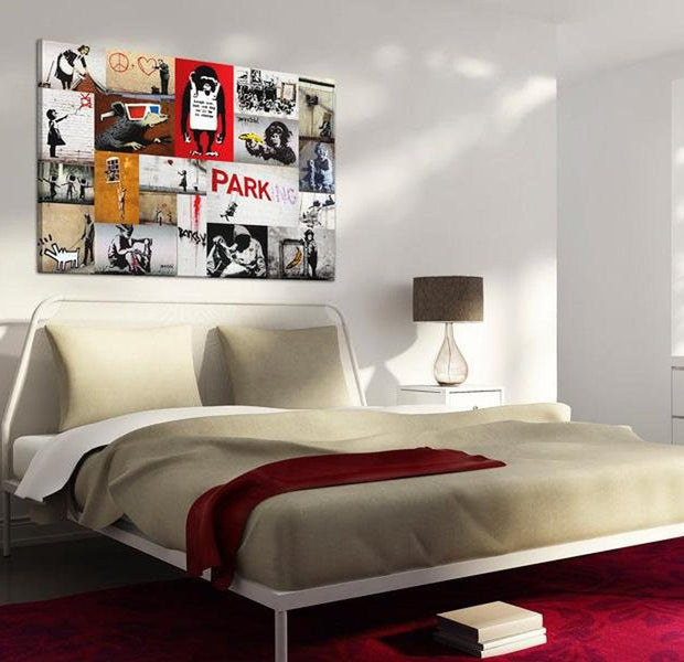 Stretched Canvas Street Art - Banksy Collage Wide