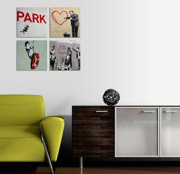 Stretched Canvas Street Art - Banksy Composition Park 4 Piece