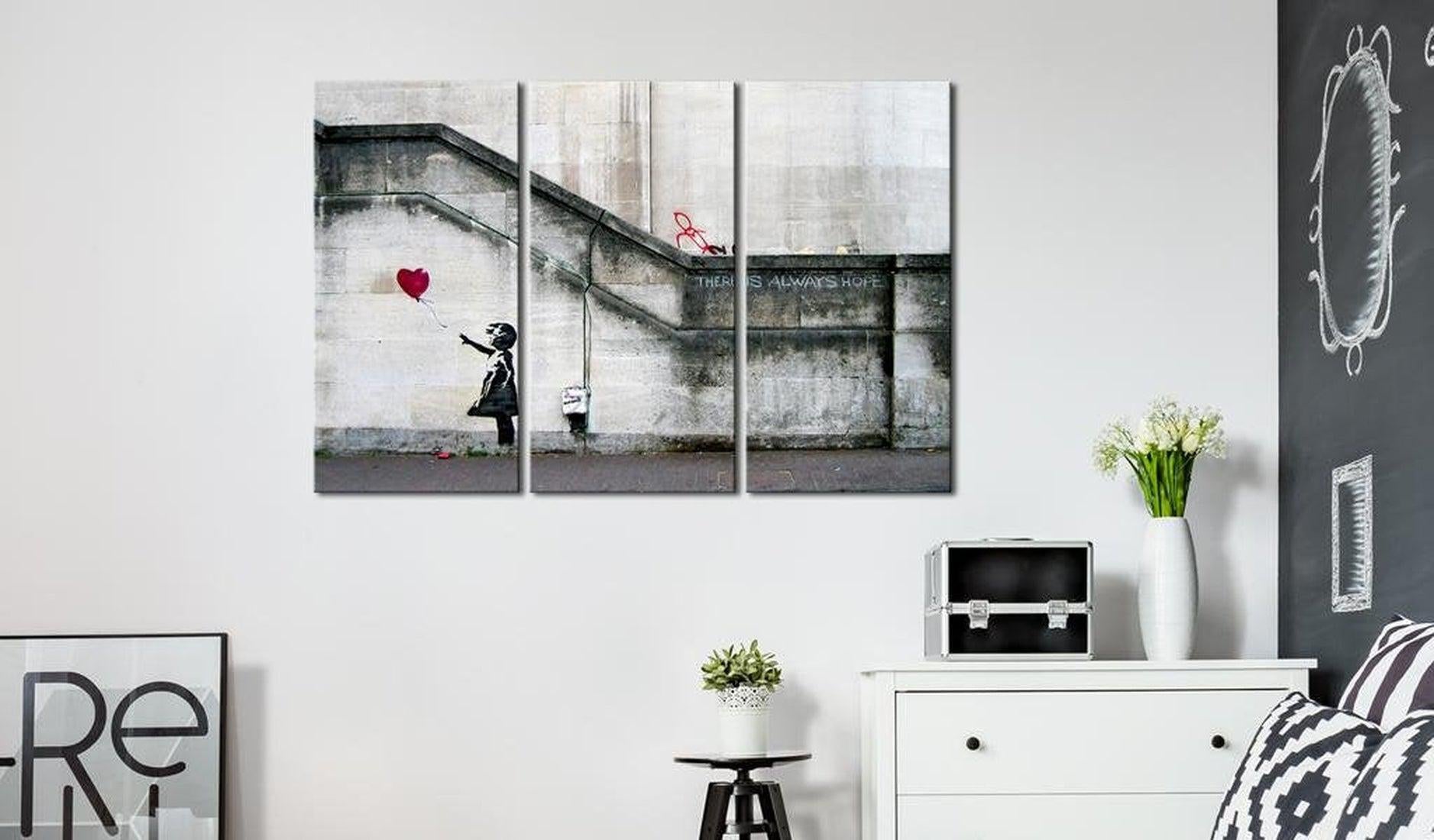 Stretched Canvas Street Art - Banksy: Girl With A Red Balloon 3 Piece