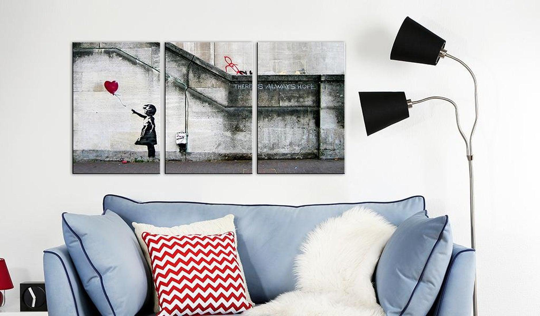 Stretched Canvas Street Art - Banksy: Girl With Red Balloon 3 Piece