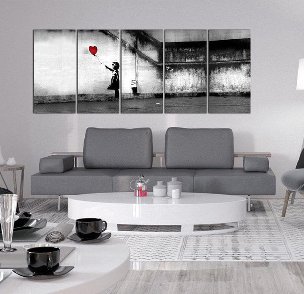 Stretched Canvas Street Art - Banksy: Girl With Red Balloon 5 Piece