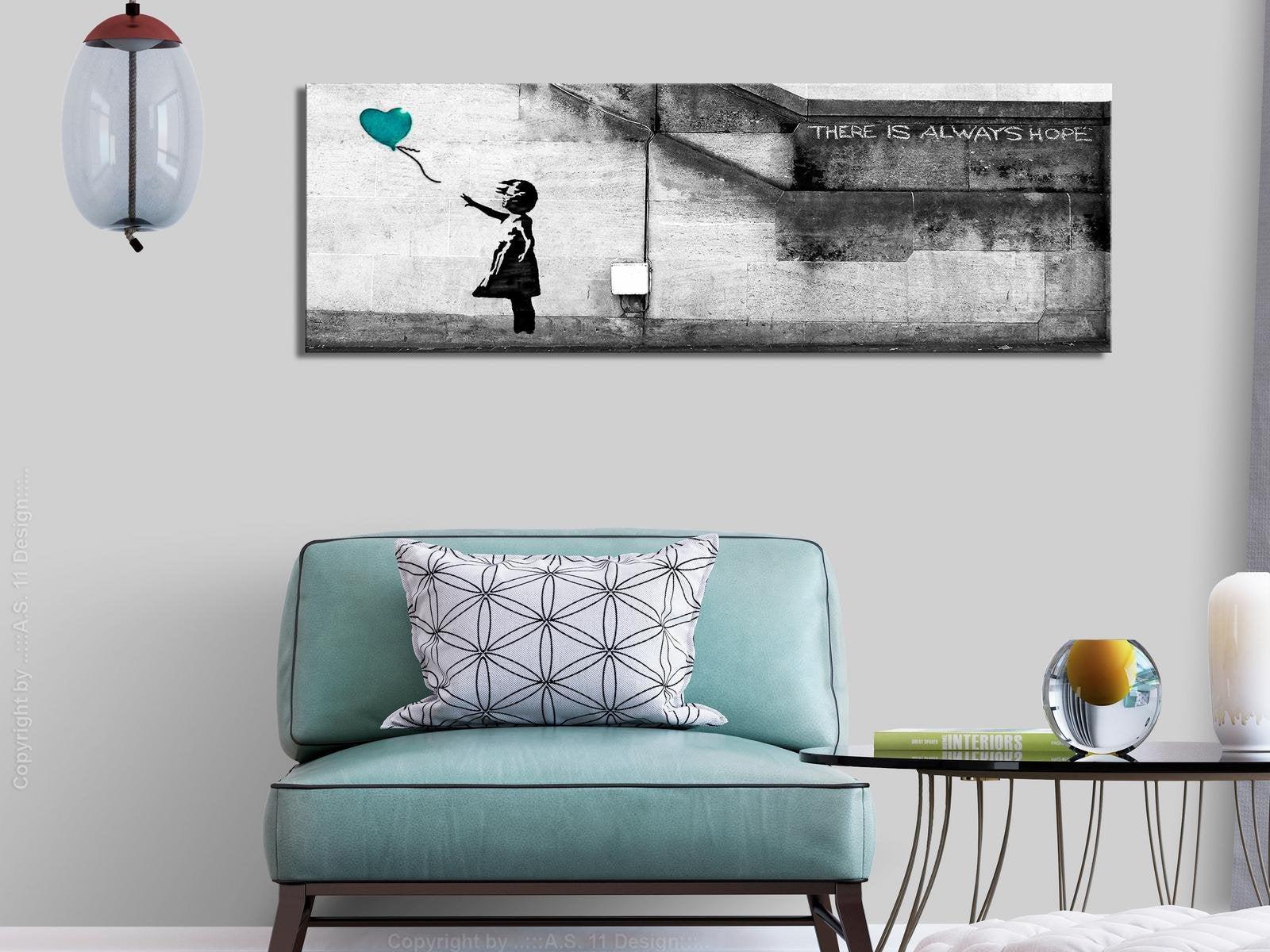 Stretched Canvas Street Art - Banksy: Girl With Turquoise Balloon