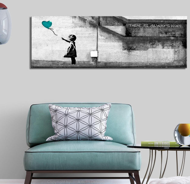 Stretched Canvas Street Art - Banksy: Girl With Turquoise Balloon