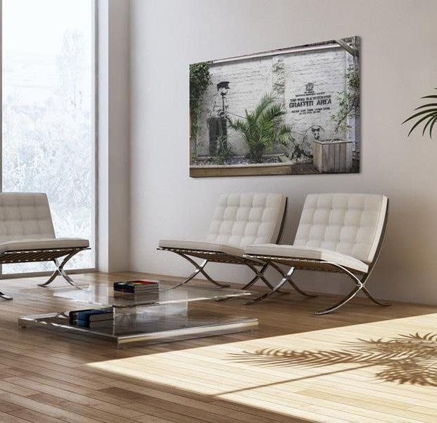 Stretched Canvas Street Art - Banksy: Graffiti Area With Plants