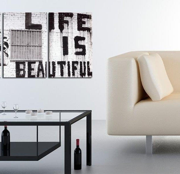 Stretched Canvas Street Art - Banksy: Life Is Beautiful 3 Piece Wide