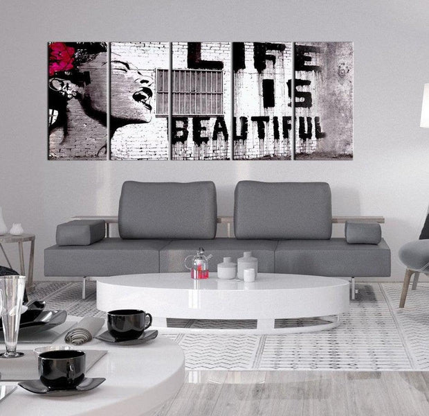 Stretched Canvas Street Art - Banksy: Life Is Beautiful