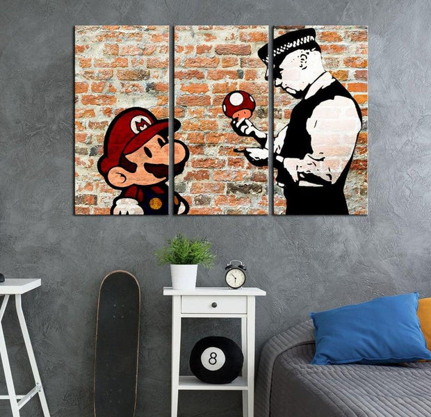 Stretched Canvas Street Art - Banksy: Mario 3 Piece