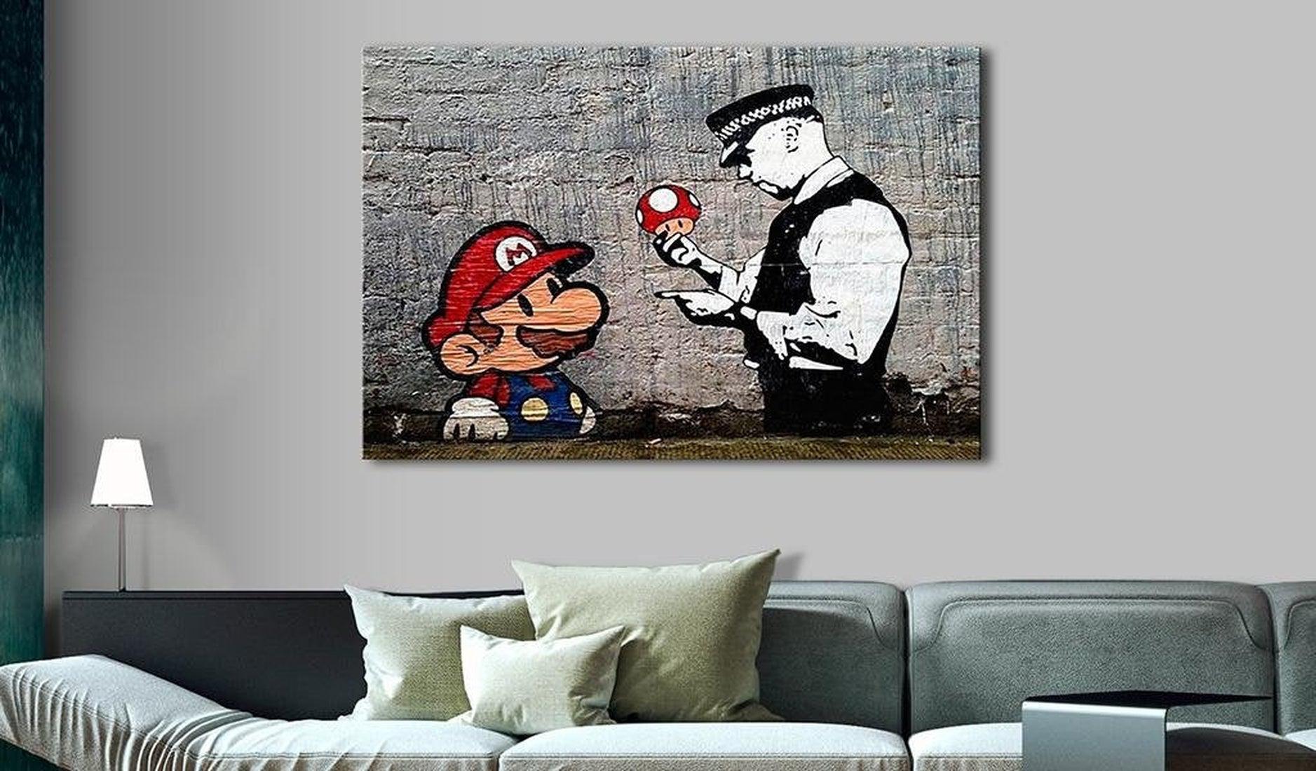 Stretched Canvas Street Art - Banksy: Mario And Cop