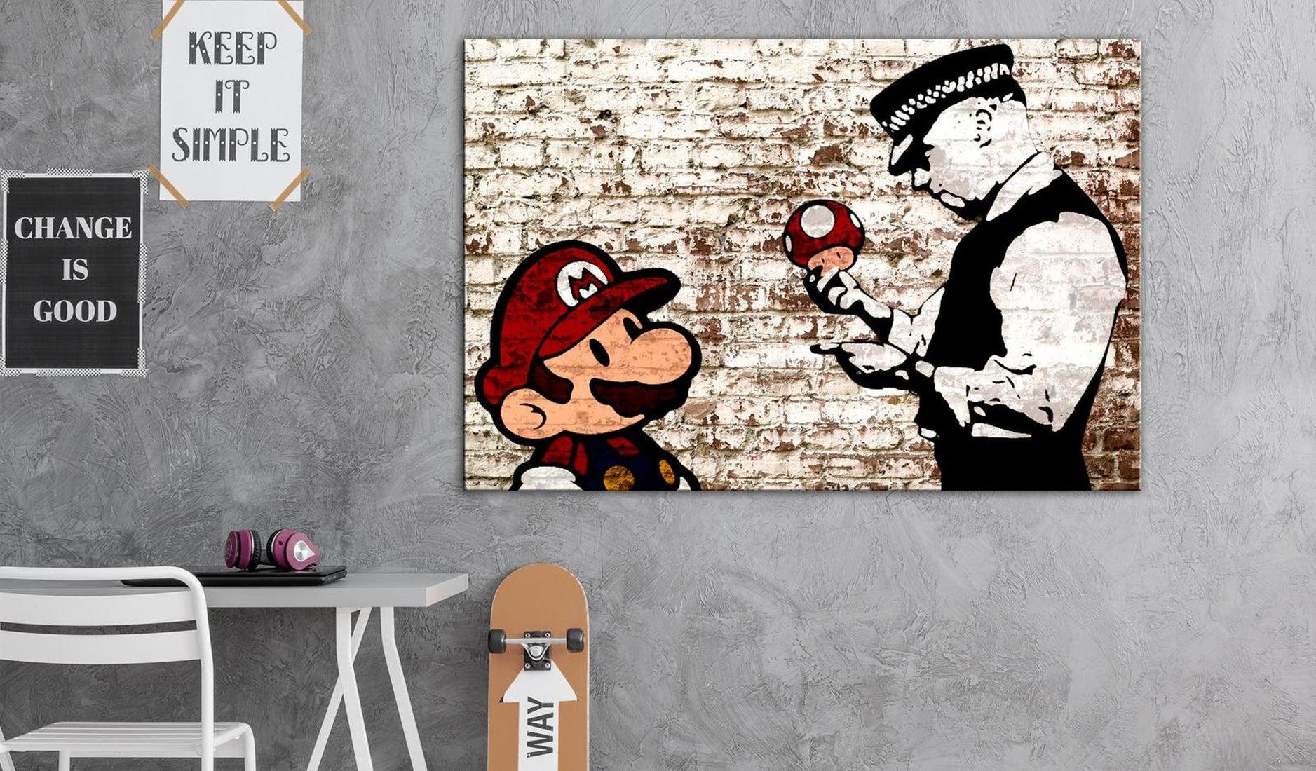 Stretched Canvas Street Art - Banksy: Mario And Police Officer