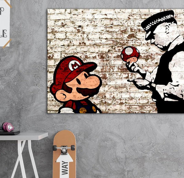 Stretched Canvas Street Art - Banksy: Mario And Police Officer