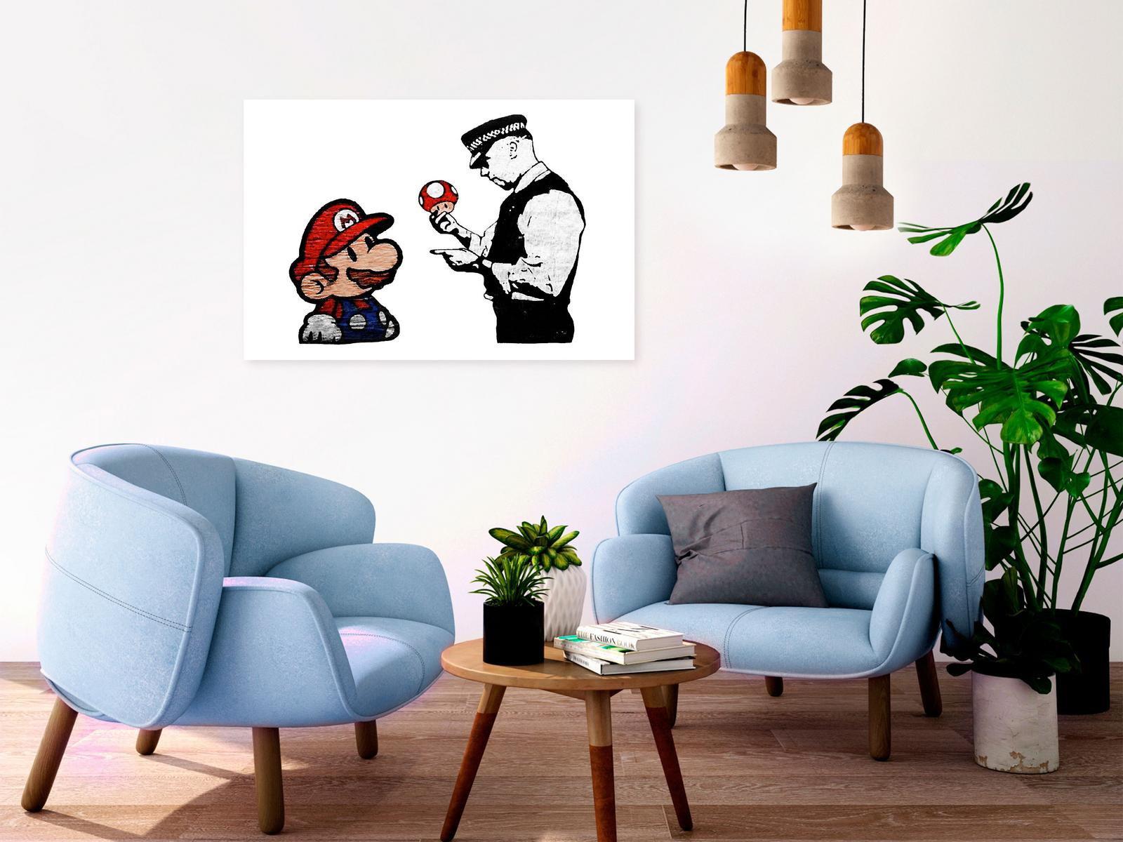 Stretched Canvas Street Art - Banksy: Mario And Police