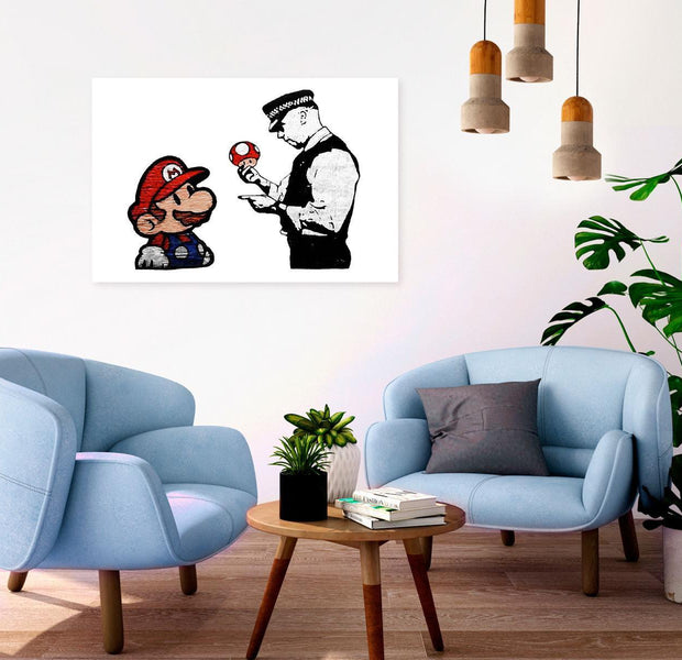 Stretched Canvas Street Art - Banksy: Mario And Police