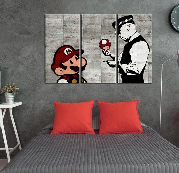 Stretched Canvas Street Art - Banksy: Mario Bros
