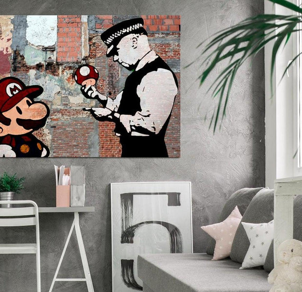 Stretched Canvas Street Art - Banksy: Mario Old Wall
