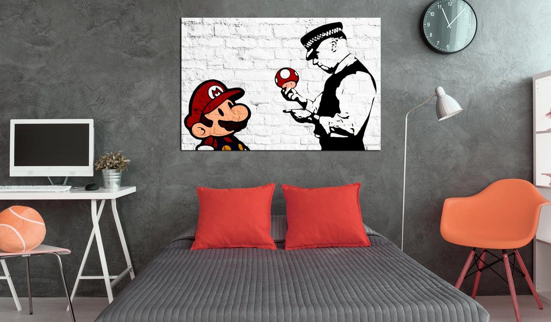 Stretched Canvas Street Art - Banksy: Mario On Brick