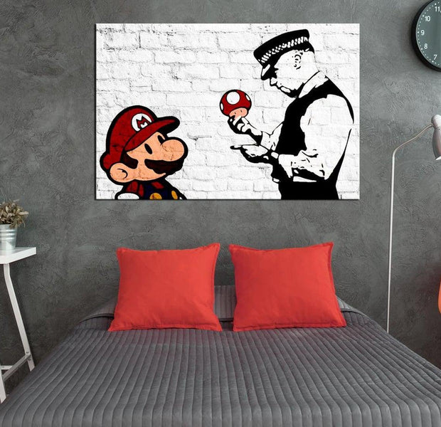 Stretched Canvas Street Art - Banksy: Mario On Brick