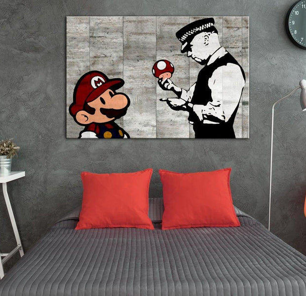 Stretched Canvas Street Art - Banksy: Mario On Concrete
