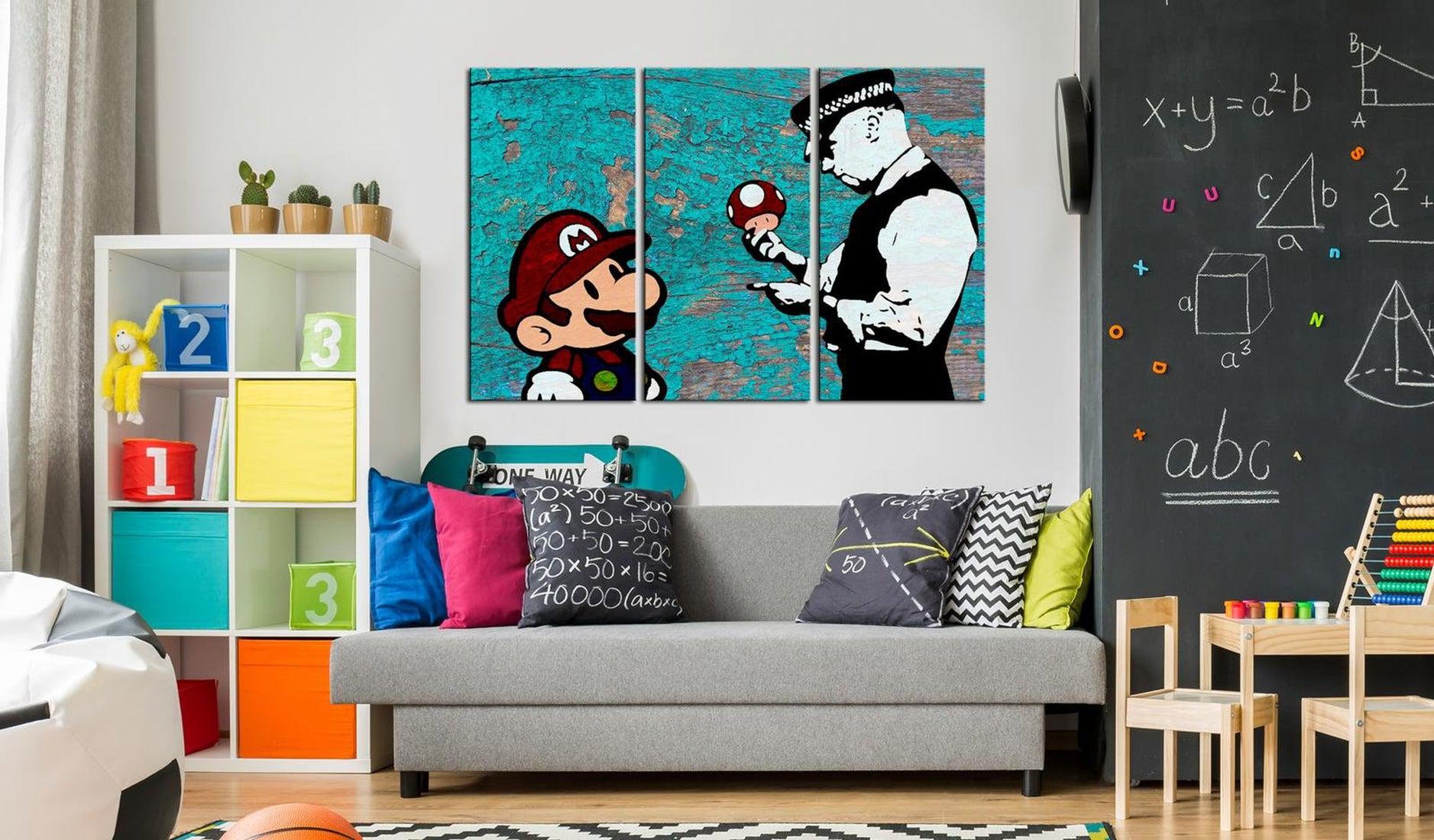 Stretched Canvas Street Art - Banksy: Mario On Cracked Paint