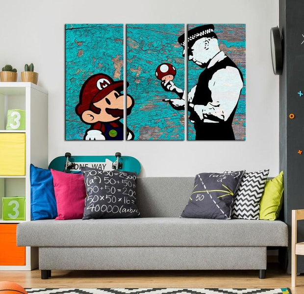 Stretched Canvas Street Art - Banksy: Mario On Cracked Paint