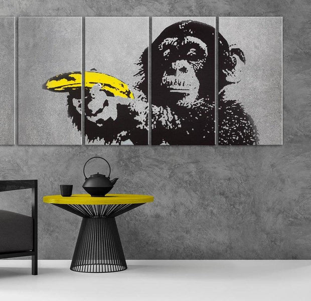 Stretched Canvas Street Art - Banksy: Monkey And Banana