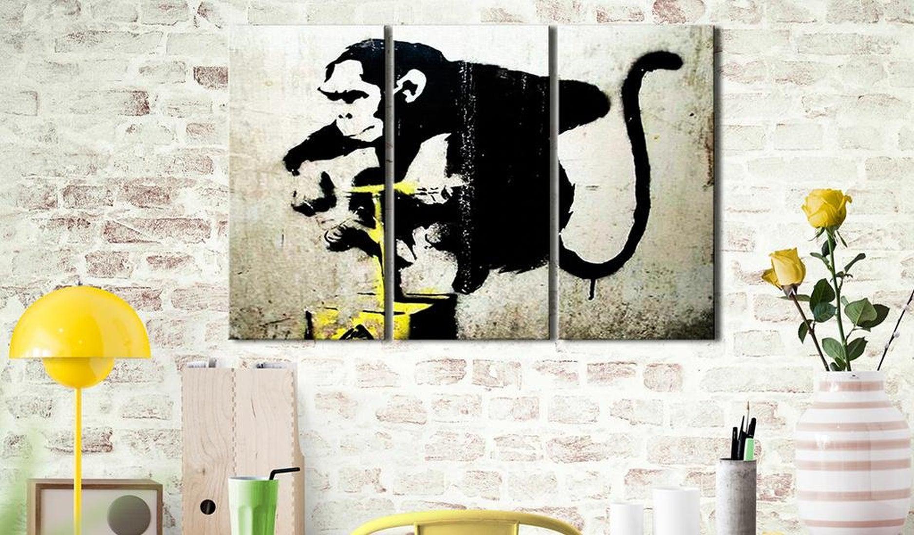 Stretched Canvas Street Art - Banksy: Monkey With Detonator 3 Piece