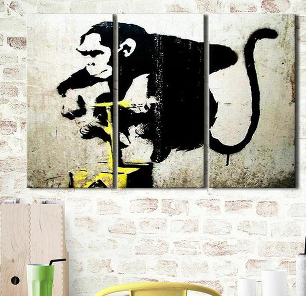Stretched Canvas Street Art - Banksy: Monkey With Detonator 3 Piece