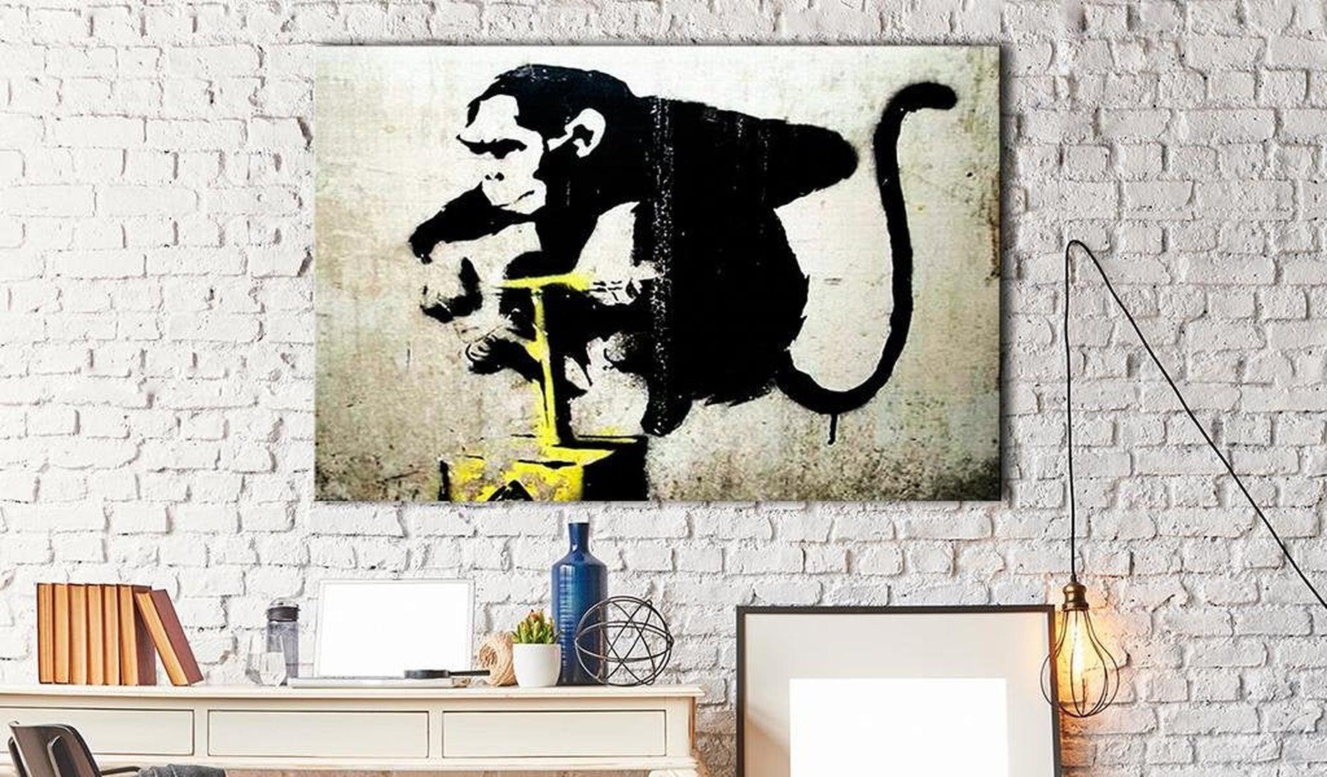 Stretched Canvas Street Art - Banksy: Monkey With Detonator